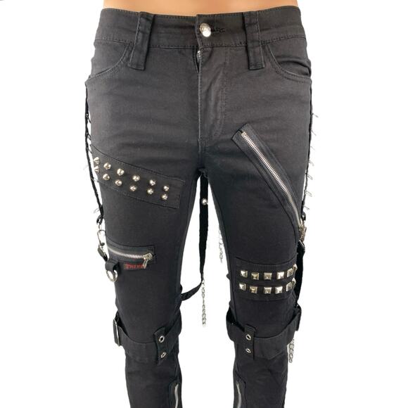 Tripp NYC Studded Bondage Men's Black Studded Zipper Straight Trousers Pants 26 - Picture 4 of 6